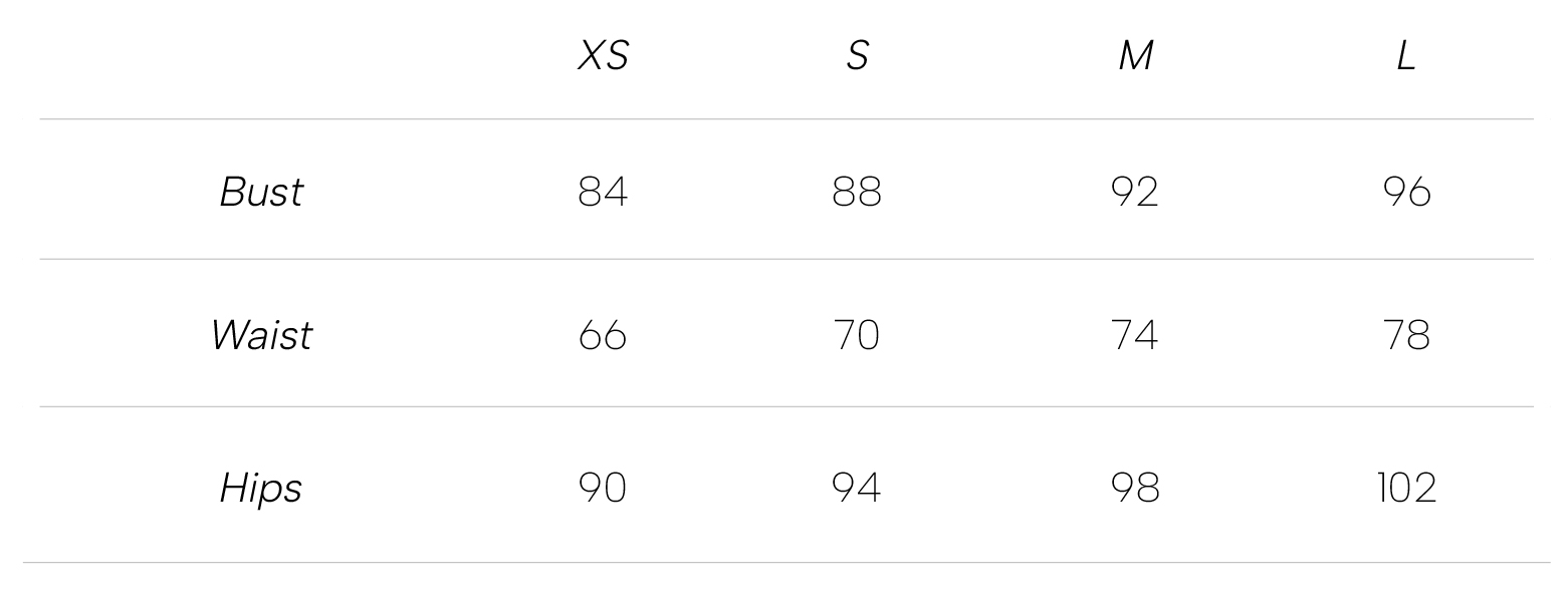 SIZE Measurements cm